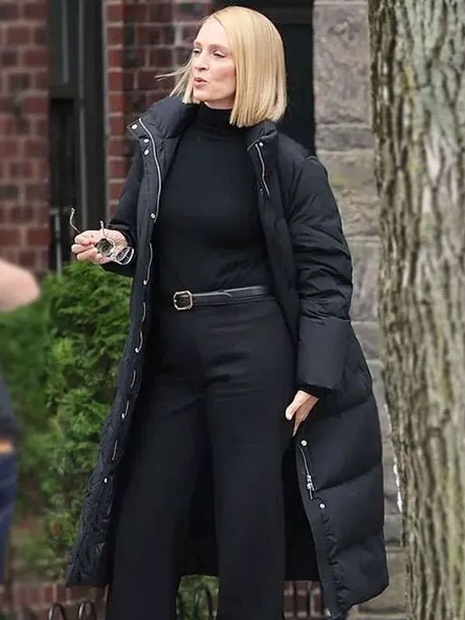 Olive Dexter Resurrection 2025 Charley Uma Thurman Black Puffer Coat