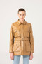 Women Belted Style Real Leather Coat In Tan Color