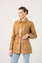 Women Belted Style Real Leather Coat In Tan Color