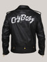 Men’s Brando Style Black Leather Jacket With Golden Detailing
