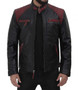 Men's Black and Maroon Quilted Cafe Racer Leather Jacket