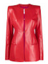 Women's Red Collarless Leather Jacket