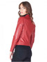 Red Round Collar Womens Motercycle Leather jacket