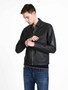 Men Black Leather Shirt Jacket