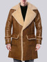 Men Brown Shearling asymmetrical Leather Coat