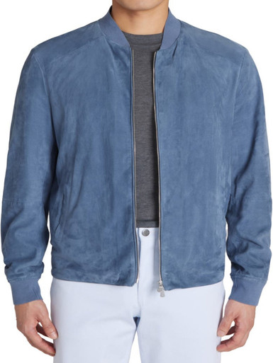 Cadet Blue Plain Solid Men's Bomber Premium Jacket main image 1
