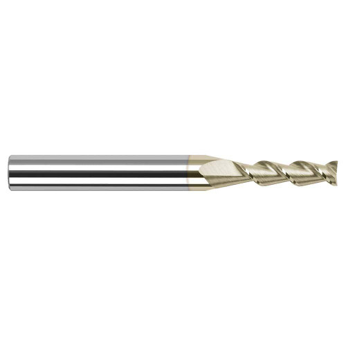 Harvey Tool Square End Mill: 1/8" Dia, 1/2" LOC, 1-1/2" OAL, 2 Flute, ZrN, 24208-C7
