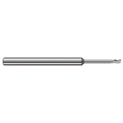 Harvey Tool Square End Mill: .030" Dia, .045" LOC, 2-1/2" OAL, .270" Reach, 3 Flute, Uncoated, 846830