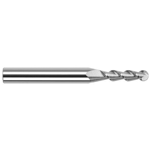 Harvey Tool Ball End Mill: 1/8" Dia, 5/8" LOC, 2-1/2" OAL, 2 Flute, Uncoated, 887708