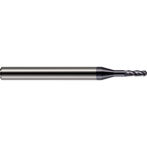 Harvey Tool Ball End Mill: 1/4" Dia, 3/4" LOC, 2-1/2" OAL, 1-1/4" Reach, 4 Flute, AlTiN, 982916-C3