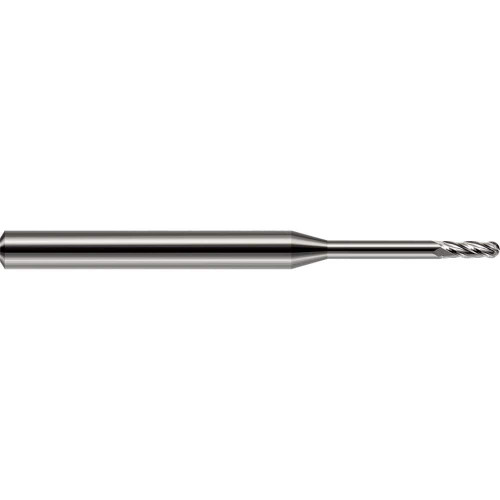 Harvey Tool Ball End Mill: .035" Dia, .105" LOC, 1-1/2" OAL, .315" Reach, 4 Flute, Uncoated, 76835