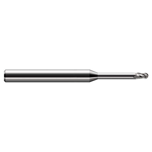 Harvey Tool Ball End Mill: .060" Dia, .090" LOC, 2-1/2" OAL, 1/2" Reach, 3 Flute, Uncoated, 34260
