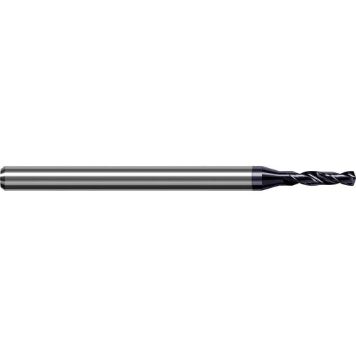 Harvey Tool Micro Drill: 1.587mm Dia, 7.60mm Flute Length, 50.00mm OAL, 140° Point, AlTiN, DHE0625-C3