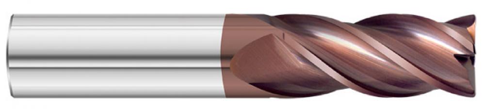 Fullerton Corner Radius End Mill: 3/8" Dia, 1" LOC, 2-1/2" OAL, .015" Corner Radius, 4 Flute, FULCOAT 20, 33519