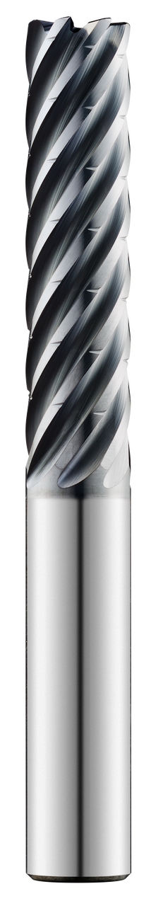 SGS Corner Radius End Mill: 6.00mm Dia, 24.00mm LOC, 75.00mm OAL, 0.50mm Corner Radius, 7 Flute, AlTiN (Ti-NAMITE-A), Solid Carbide, 74342