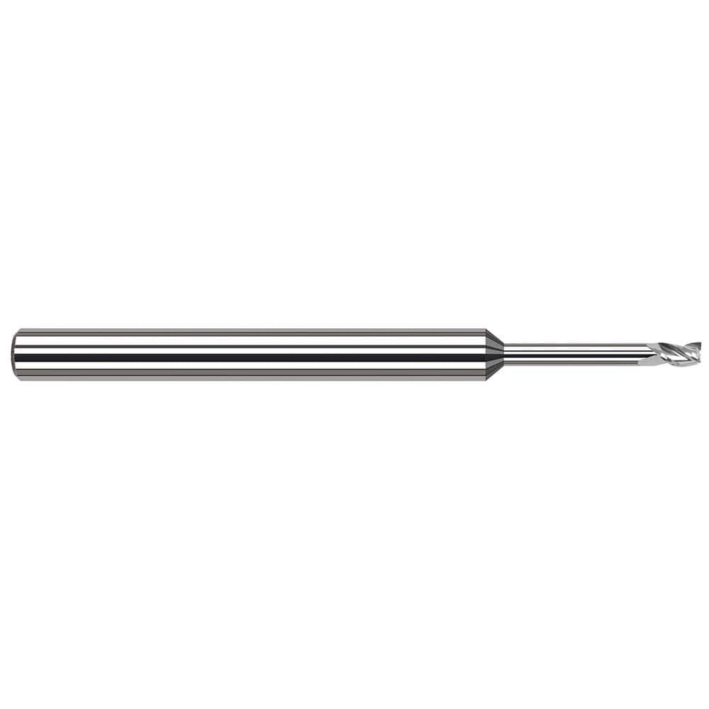 Harvey Tool Square End Mill: .020" Dia, .030" LOC, 2-1/2" OAL, .160" Reach, 3 Flute, Uncoated, 927120