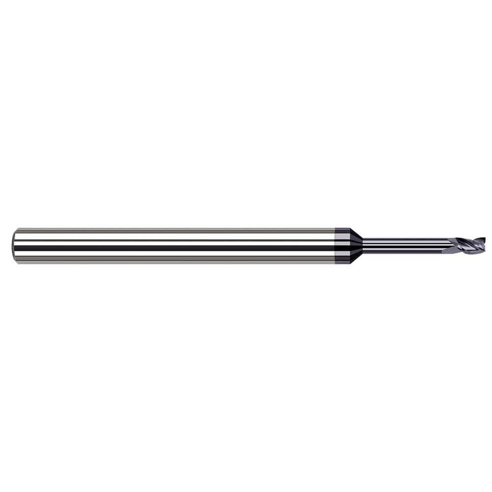 Harvey Tool Square End Mill: .020" Dia, .030" LOC, 2-1/2" OAL, .120" Reach, 3 Flute, AlTiN Nano, 895520-C6