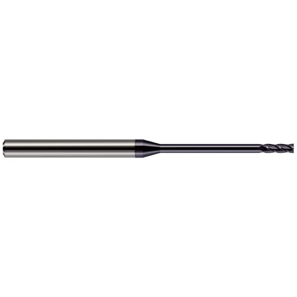 Harvey Tool Square End Mill: 1/32" Dia, 3/32" LOC, 1-1/2" OAL, .470" Reach, 4 Flute, AlTiN, 838631-C3