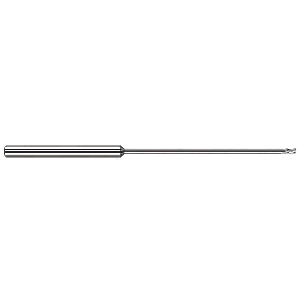 Harvey Tool Square End Mill: .020" Dia, .030" LOC, 2-1/2" OAL, .600" Reach, 3 Flute, Uncoated, 972020