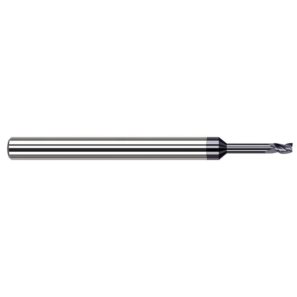 Harvey Tool Square End Mill: .020" Dia, .030" LOC, 2-1/2" OAL, .120" Reach, 3 Flute, AlTiN, 937020-C3