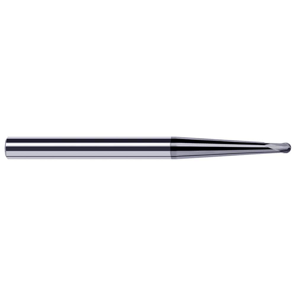 Harvey Tool Ball End Mill: .039" Dia, 1/32" LOC, 2-1/2" OAL, .472" Reach, 2 Flute, AlTiN Nano, 36917-C6