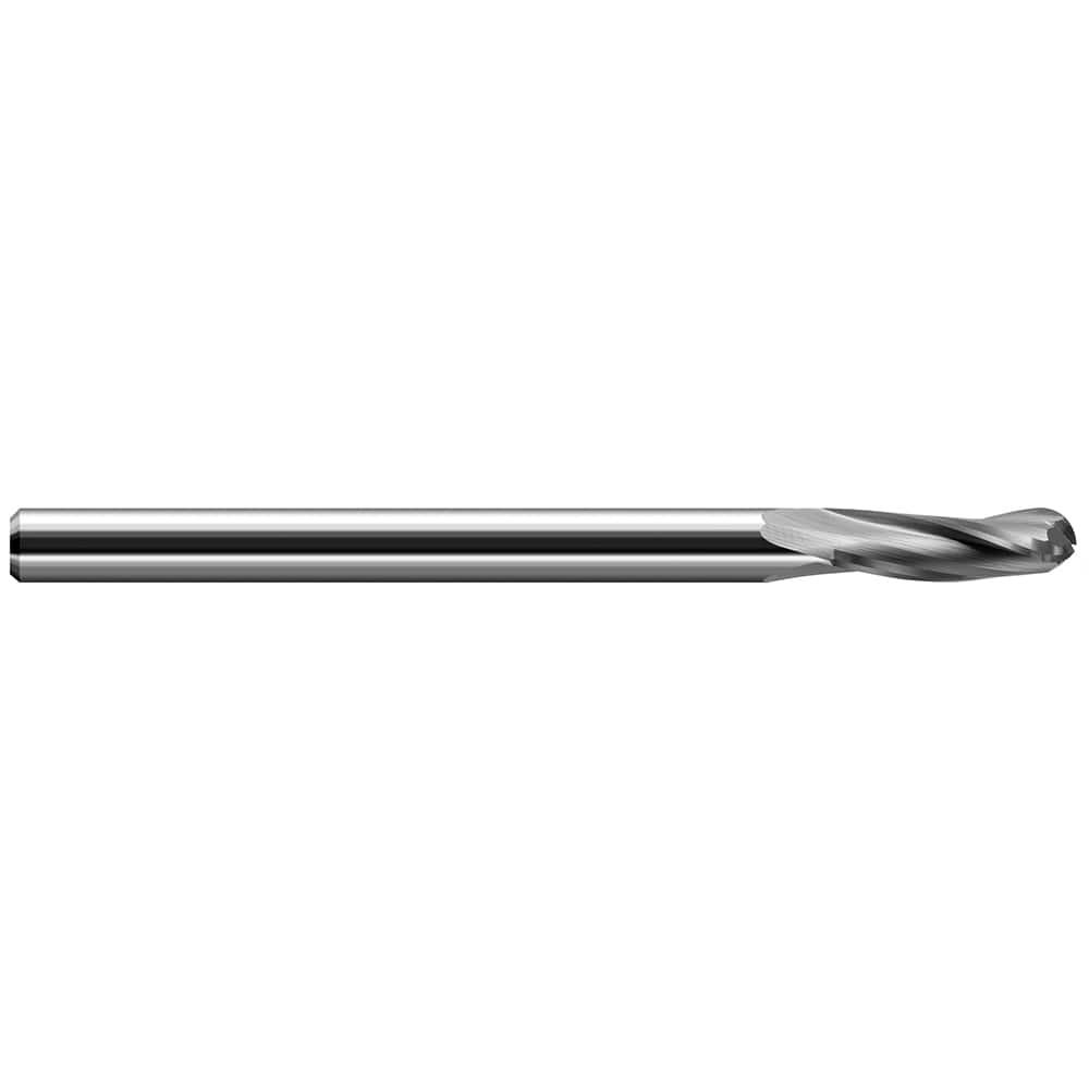 Harvey Tool Ball End Mill: 1/2" Dia, 1-1/2" LOC, 4" OAL, 3 Flute, Uncoated, 808832
