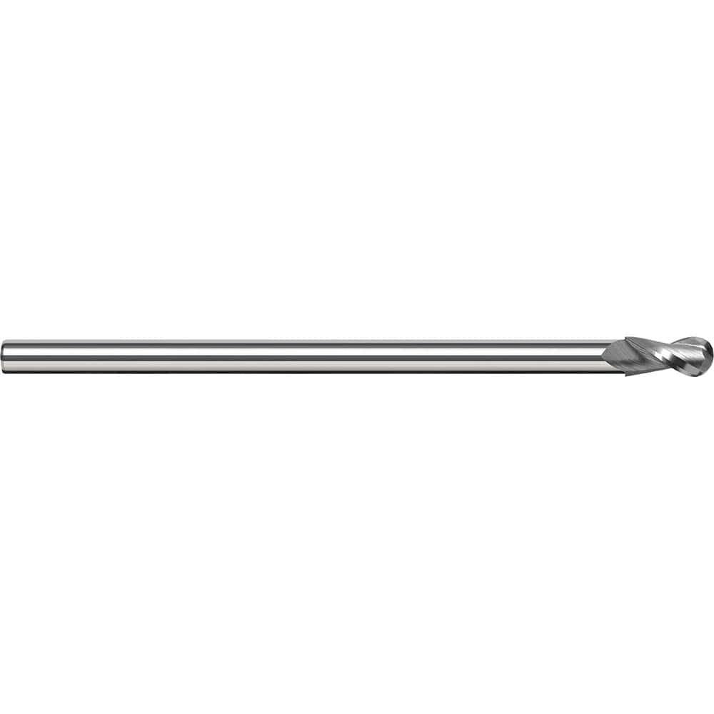 Harvey Tool Ball End Mill: 1/4" Dia, 3/8" LOC, 3" OAL, 2 Flute, Uncoated, 24716