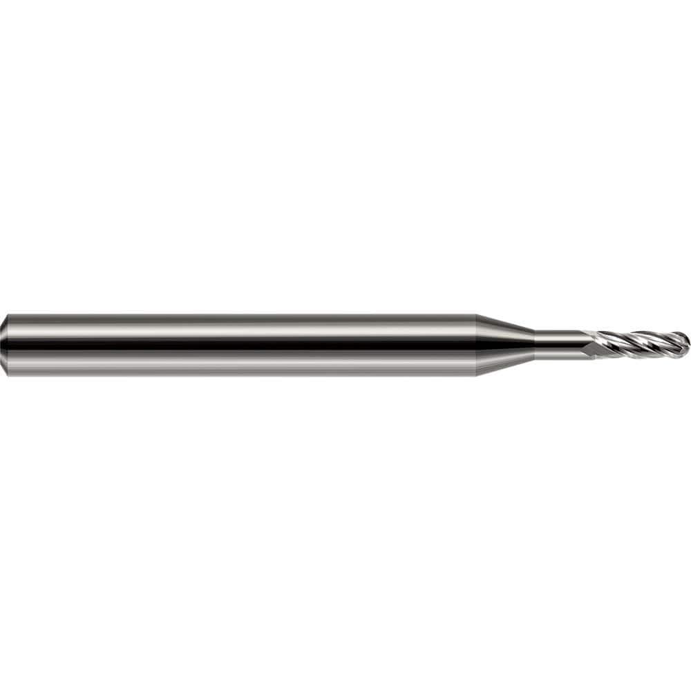 Harvey Tool Ball End Mill: 1/64" Dia, .045" LOC, 1-1/2" OAL, 5/64" Reach, 2 Flute, Uncoated, 948615