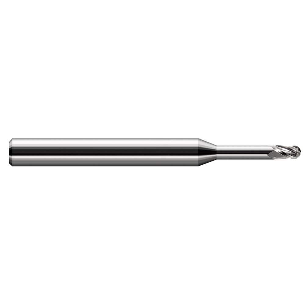 Harvey Tool Ball End Mill: .040" Dia, .060" LOC, 2-1/2" OAL, .240" Reach, 3 Flute, Uncoated, 860640