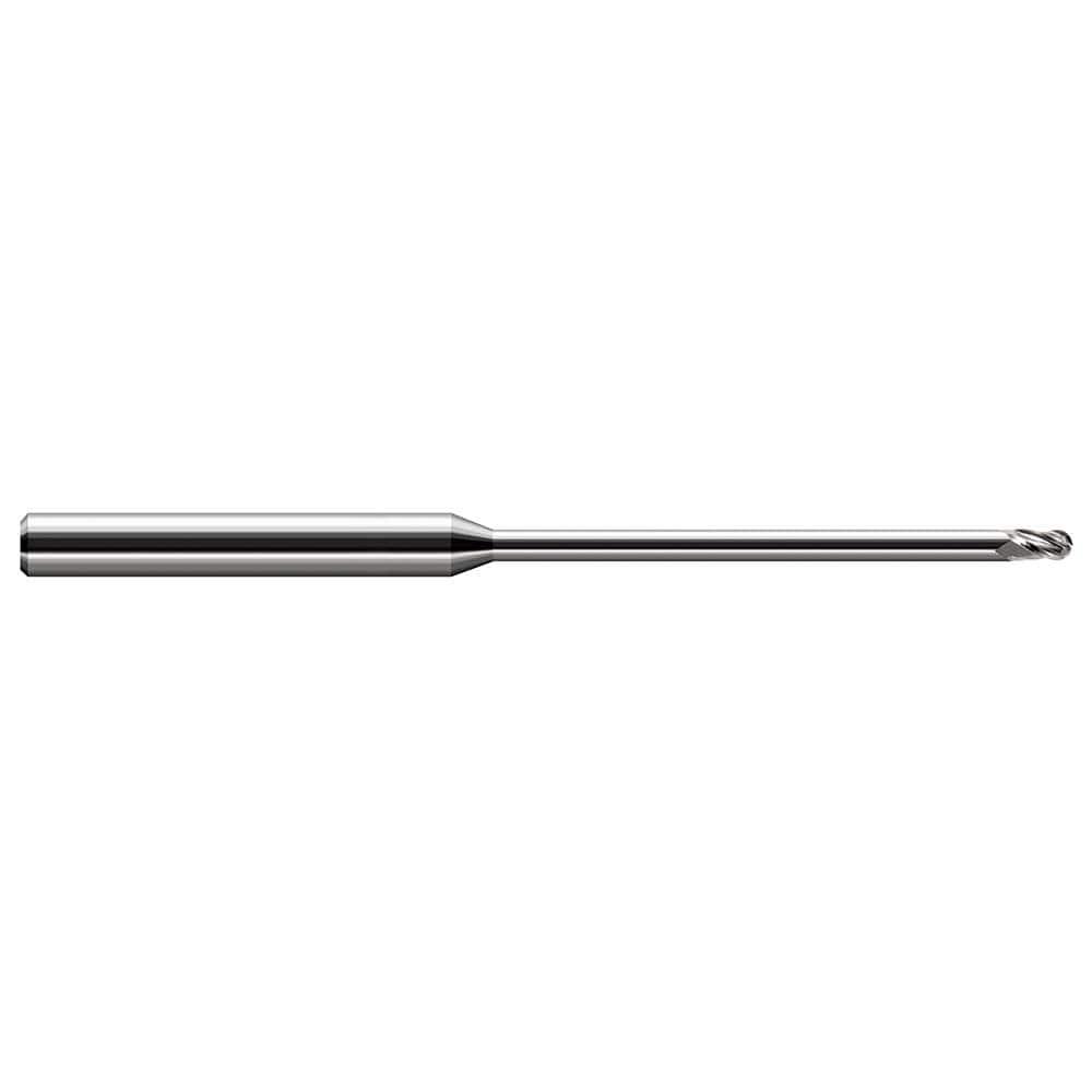 Harvey Tool Ball End Mill: 1/32" Dia, 3/64" LOC, 2-1/2" OAL, .565" Reach, 3 Flute, Uncoated, 970731