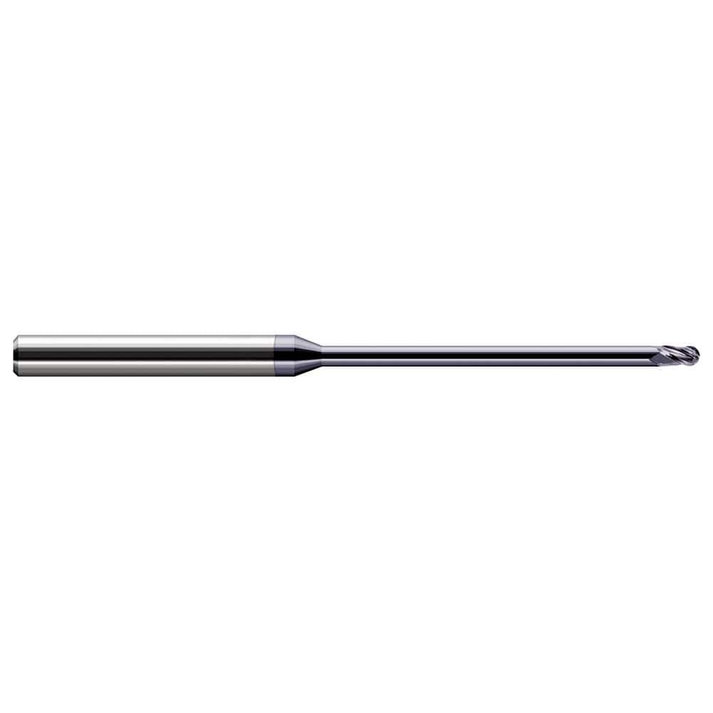 Harvey Tool Ball End Mill: 1/32" Dia, 3/64" LOC, 2-1/2" OAL, .565" Reach, 3 Flute, AlTiN, 970731-C3
