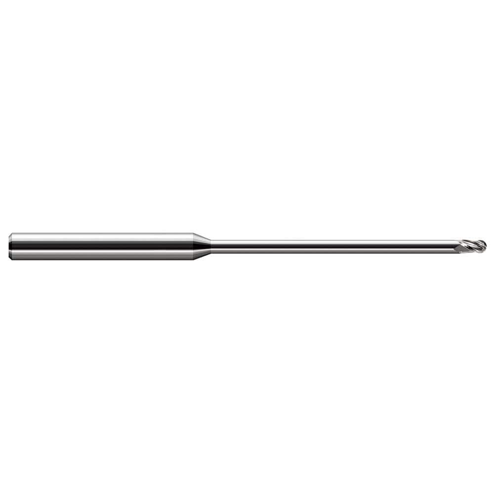 Harvey Tool Ball End Mill: .060" Dia, .090" LOC, 2-1/2" OAL, 1.200" Reach, 3 Flute, Uncoated, 59460