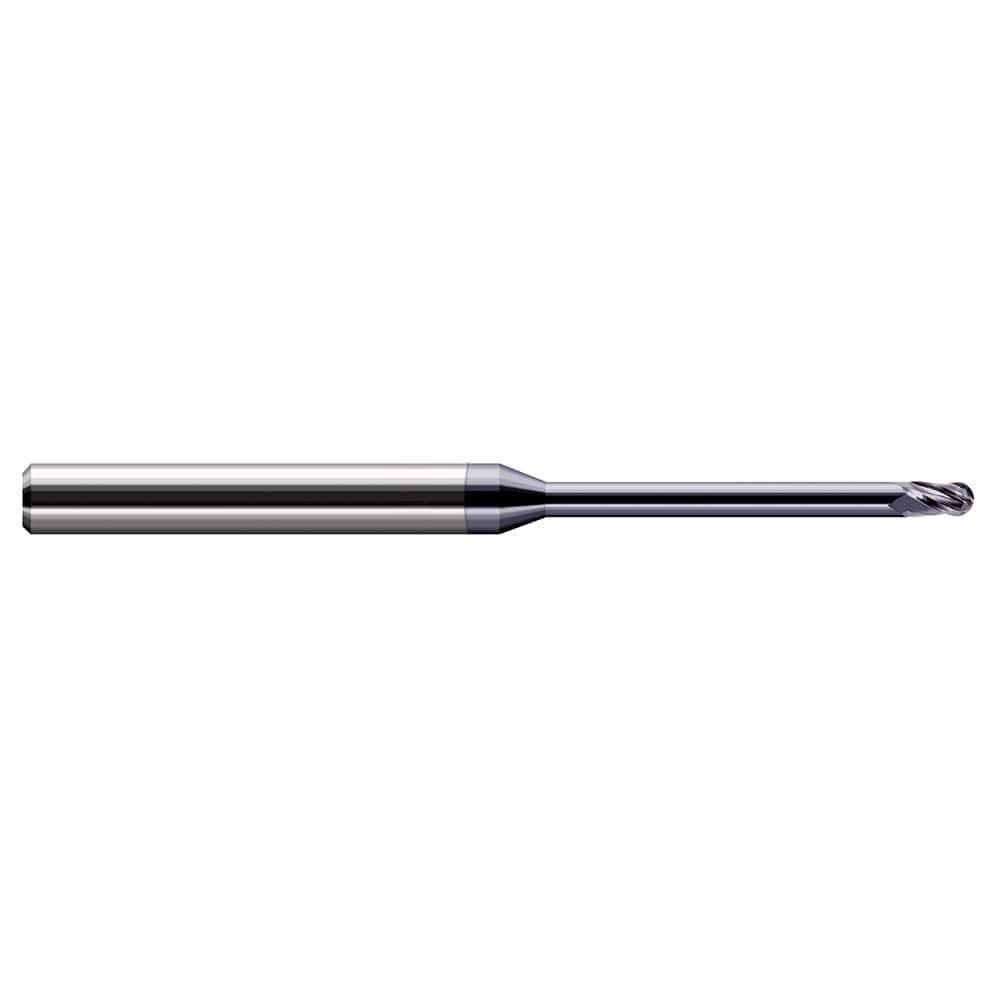 Harvey Tool Ball End Mill: .030" Dia, .045" LOC, 2-1/2" OAL, 3/8" Reach, 3 Flute, AlTiN, 35630-C3