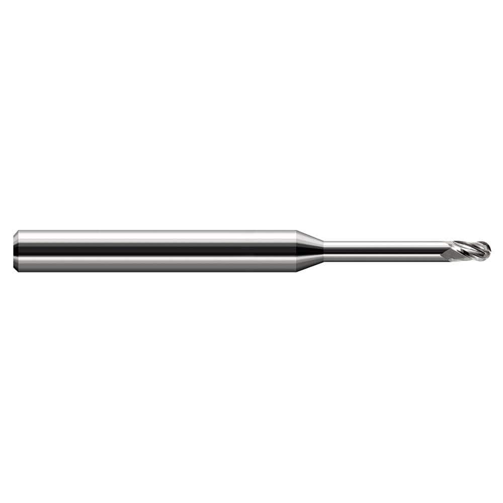 Harvey Tool Ball End Mill: 1/4" Dia, 3/8" LOC, 4" OAL, 2" Reach, 3 Flute, Uncoated, 34316