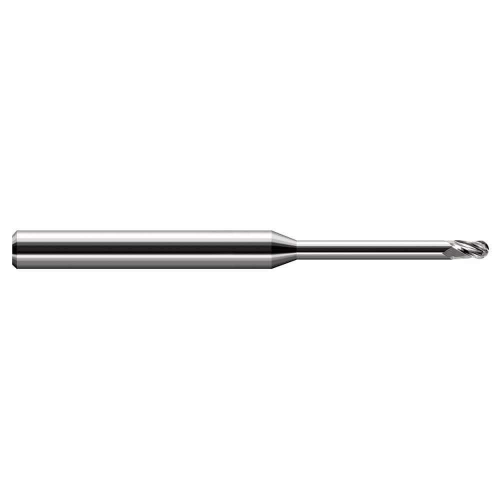 Harvey Tool Ball End Mill: .030" Dia, .045" LOC, 2-1/2" OAL, 5/16" Reach, 3 Flute, Uncoated, 966030