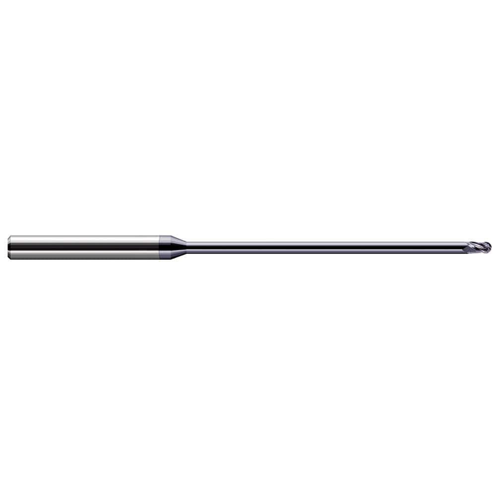 Harvey Tool Ball End Mill: .020" Dia, .030" LOC, 2-1/2" OAL, 1/2" Reach, 3 Flute, AlTiN, 40120-C3