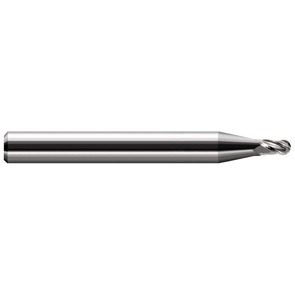 Harvey Tool Ball End Mill: 1/64" Dia, .022" LOC, 1-1/2" OAL, 4 Flute, Uncoated, 24615