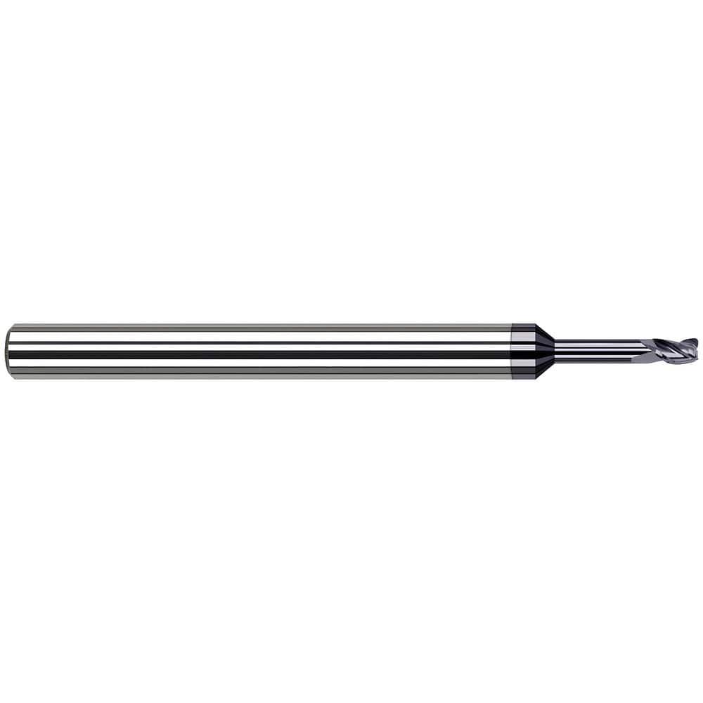 Harvey Tool Corner Radius End Mill: 1/64" Dia, .023" LOC, 2-1/2" OAL, .003" Corner Radius, 1/8" Reach, 3 Flute, AlTiN, 55015-C3