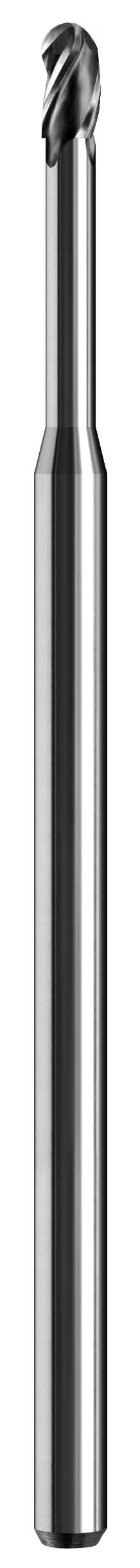 SGS Ball End Mill: .050" Dia, .075" LOC, 2-1/2" OAL, .600" Reach, 3 Flute, Bright/Uncoated, Solid Carbide, 09476