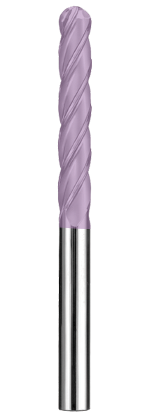 SGS Ball End Mill: 1" Dia, 3" LOC, 6" OAL, 4 Flute, TiCN (Ti-NAMITE-C), Solid Carbide, 31927