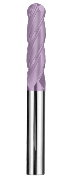 SGS Ball End Mill: 5/16" Dia, 1-1/8" LOC, 3" OAL, 4 Flute, TiCN (Ti-NAMITE-C), Solid Carbide, 31783