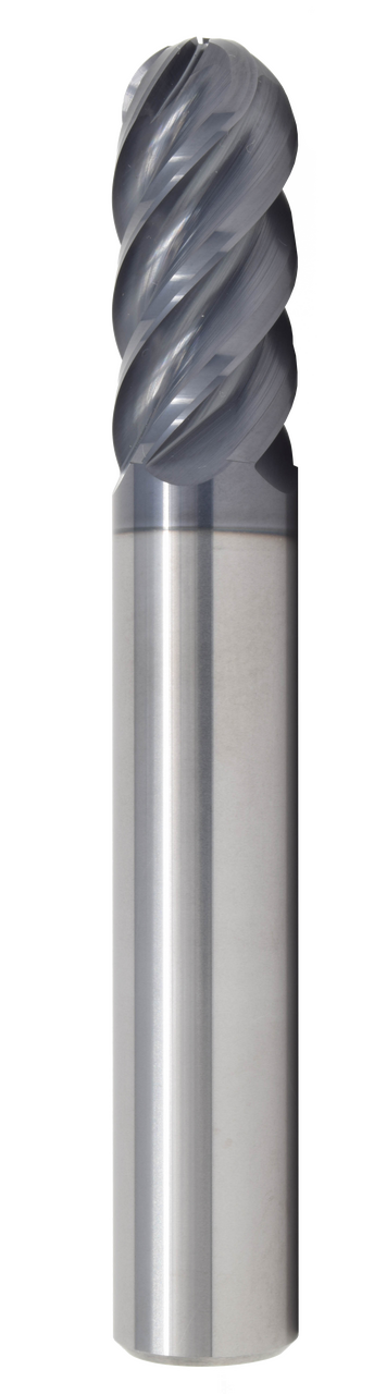 SGS Ball End Mill: 3/4" Dia, 1-5/8" LOC, 4" OAL, 5 Flute, AlTiN (Ti-NAMITE-A), Solid Carbide, 32505