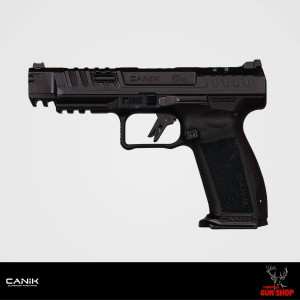 Canik SFx RIVAL-S 9mm Black pistol (SKU: CSFXRIVALS) – steel frame, optic-ready slide, fibre-optic front sight, diamond-cut flat trigger, and ergonomic grip. Canik SFx RIVAL-S 9mm Black pistol (SKU: CSFXRIVALS) – steel frame, optic-ready slide, fibre-optic front sight, diamond-cut flat trigger, and ergonomic grip.