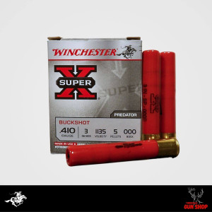 Winchester Super X .410 Gauge 3" 5-pellet 000 buckshot – 5 pack (SKU: XB413), ideal for pest control and small game hunting in Australia. Winchester Super X .410 Gauge 3" 5-pellet 000 buckshot – 5 pack (SKU: XB413), ideal for pest control and small game hunting in Australia.