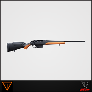 High-resolution image of the TIKKA T3X "Wild Boar" .308WIN 22.4" Bolt-Action Rifle, showcasing its custom orange laminate stock, matte blued barrel, and fluted bolt design. SKU: T3XWB308NS-MY22. Ideal for precision hunting and target shooting across Australia.