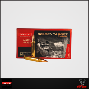 Norma Golden Target .223 Rem 69gr HPBT ammunition box (SKU: 139648) high quality brass cases with high b.c. match grade projectiles. Norma Golden Target .223 Rem 69gr HPBT ammunition box (SKU: 139648) high quality brass cases with high b.c. match grade projectiles.