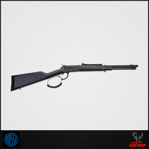 High-resolution image of the Rossi Puma 357MAG Triple Black 16.5" lever-action rifle, showcasing its durable black Cerakote finish, ergonomic large-loop lever, and German beech wood stock with a distinctive black splatter pattern. High-resolution image of the Rossi Puma 357MAG Triple Black 16.5" lever-action rifle, showcasing its durable black Cerakote finish, ergonomic large-loop lever, and German beech wood stock with a distinctive black splatter pattern.