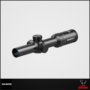 SABRE X8 1-8x24 Fiber Reticle Scope (SKU: SAO1824F), featuring a matte black 30mm tube optic with bright fiber optic reticle illumination, designed for fast target acquisition and rugged Australian field conditions. SABRE X8 1-8x24 Fiber Reticle Scope (SKU: SAO1824F), featuring a matte black 30mm tube optic with bright fiber optic reticle illumination, designed for fast target acquisition and rugged Australian field conditions.