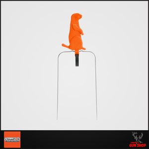 CH40954 – Champion DuraSeal 7" bright orange varmint-shaped target mounted on a black steel ground stake frame. CH40954 – Champion DuraSeal 7" bright orange varmint-shaped target mounted on a black steel ground stake frame.