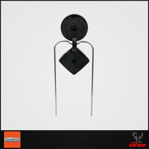 CH40956 – Champion DuraSeal double gong spinner target with two bright orange self-healing gongs mounted on black steel ground frame.